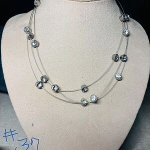 Floating Multi-Strand Necklace, silver w/clear stones